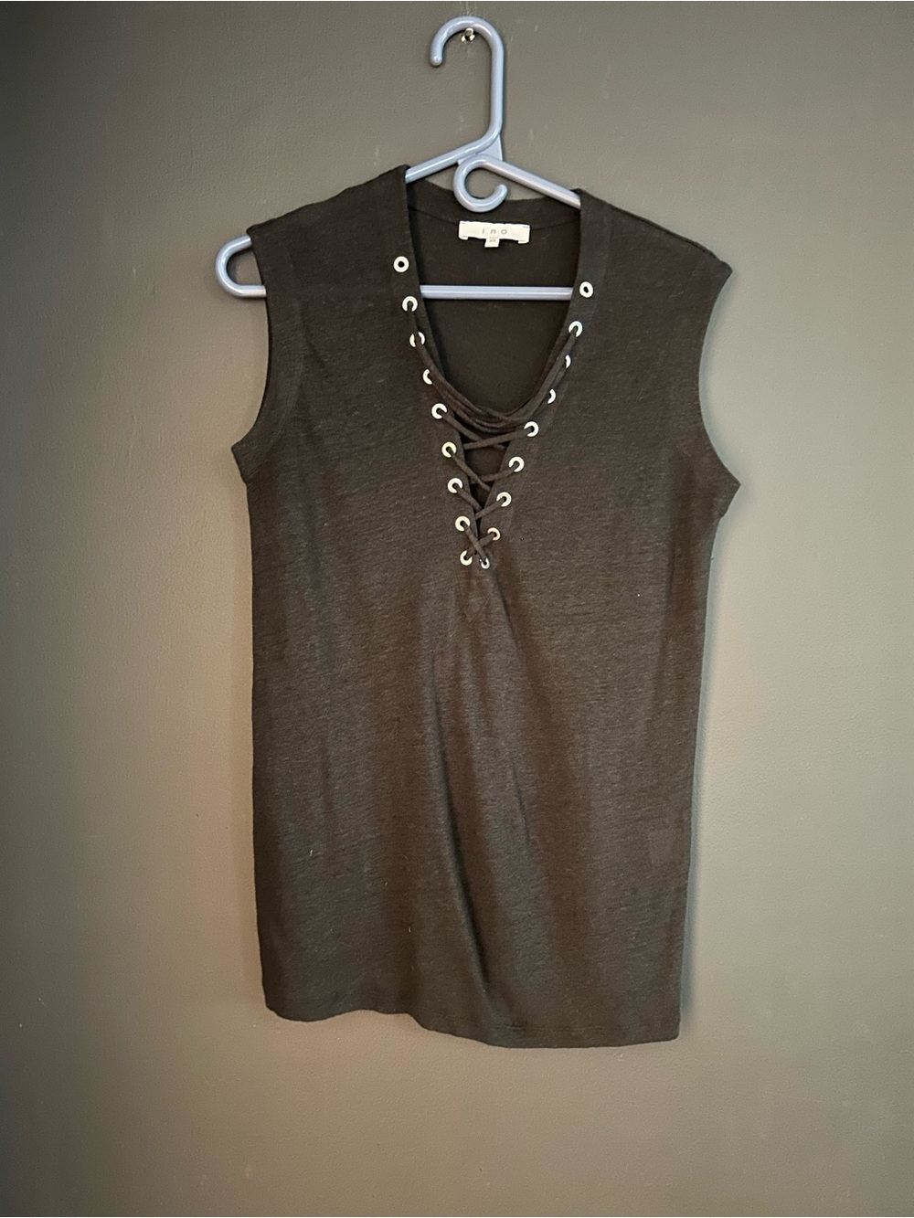 IRO Black Lace-Up V-Neck Sleeveless Tank